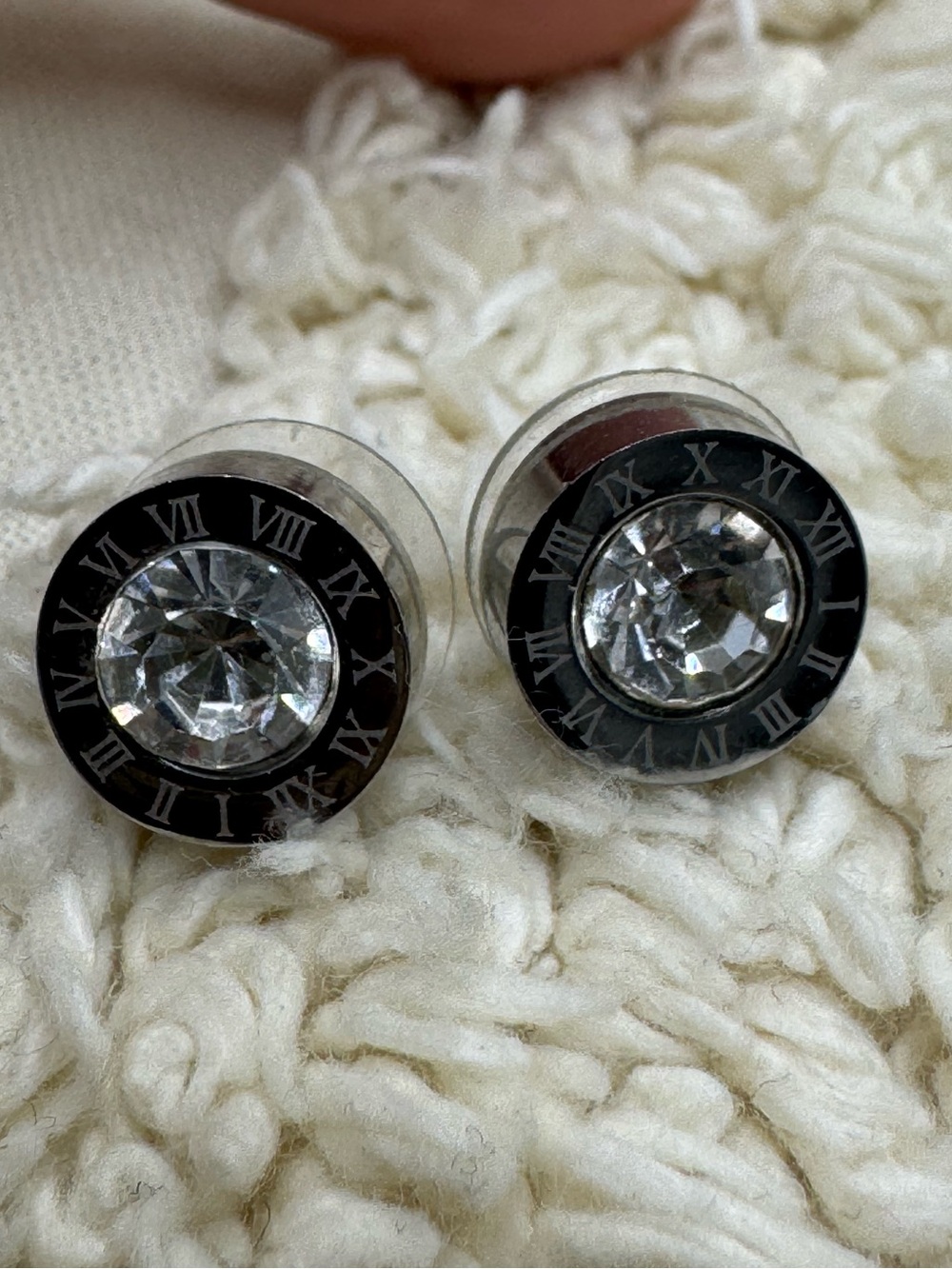 Crystal Stud Earrings Unisex Roman Numeral Stainless Steel